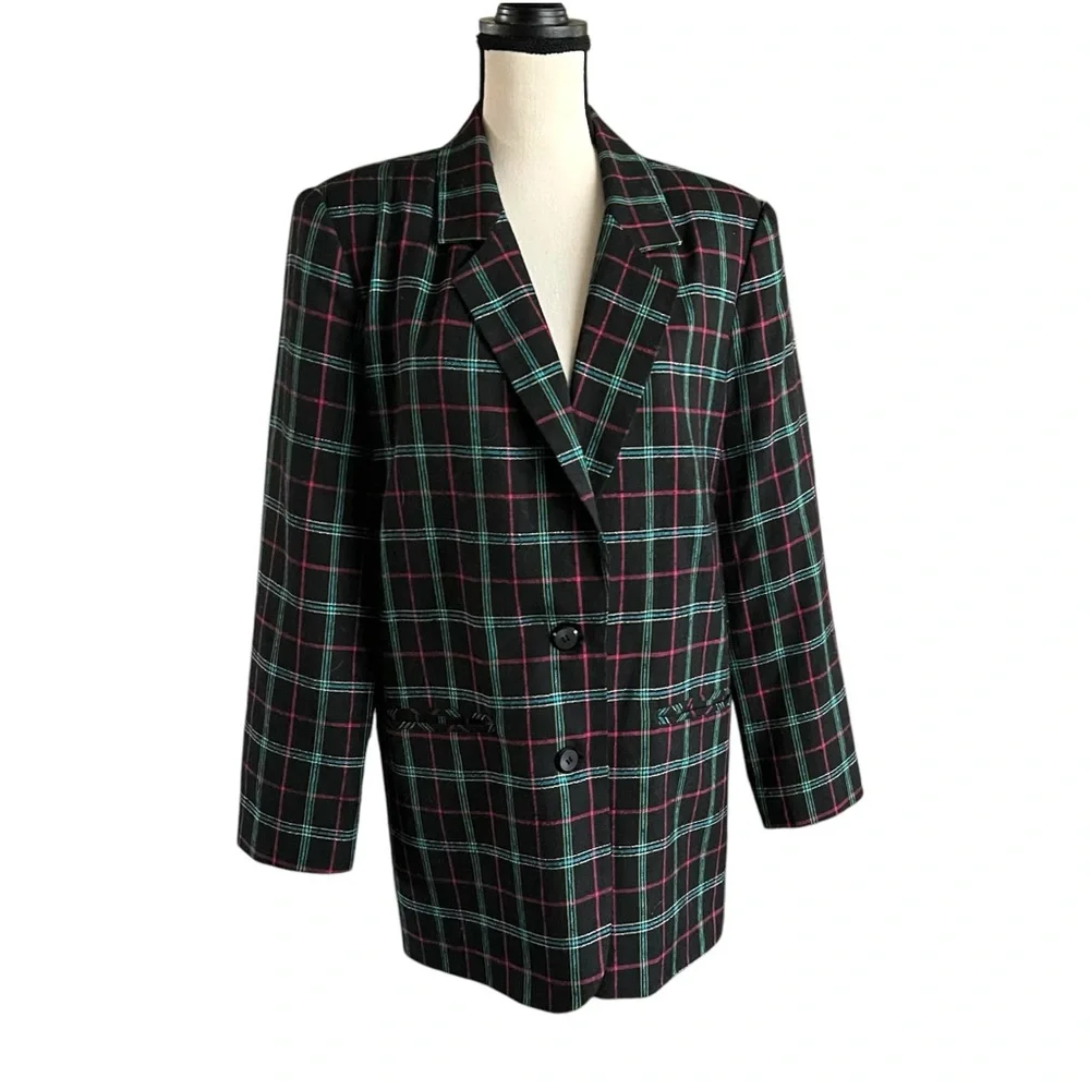 Vintage CASABLANCA Plaid Button front Blazer Jacket. Size 12.